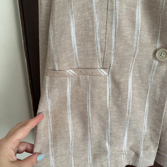 DREW | Striped Natural Khaki Linen Blend Relaxed Blazer Anthropologie | Medium - Picture 3 of 6